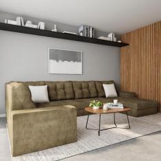 Sofá de Canto 6 Lugares com Chaise Direito Lilles Suede Amassado Marro