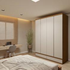 Guarda-roupa 4 Portas 3 Gavetas 100% Mdf Urbano Cedro/Off White