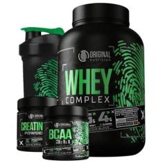 Kit Whey Protein Isolado Blend + Bcaa + Creatina Turbo Monohidratada + Shaker - Combo de Suplementos-Unissex