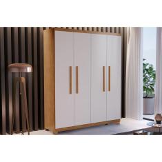 Guarda Roupa Solteiro Espanha 4 Portas de Bater 2 Gavetas MDF Naturale-Off White Móveis Rufato