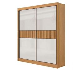 Guarda Roupa Solteiro Santorini Ripado 2 Portas de Bater 3 Gavetas MDF cinamomo-off White Dedoro Móveis