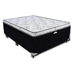 Cama Box Casal Baú Conjugada Suede Preto - Aloa