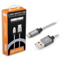 Cabo Micro USB para USB 1,5 Metros Revestido em Nylon p/ Celulares, Tablets, Câmeras - Geonav MIC15T