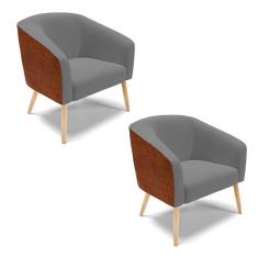 Kit 2 Poltronas Stella Corano Nozes com Linho Cinza Castanho