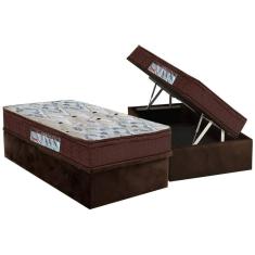 Cama Box Baú Solteiro: Colchão Ortopédico Ortobom D45 / EP ISO 150 Mega Firme + Base CRC Suede Brown(88x188)