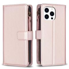Capa com alça de pulso para iPhone 15 Pro, 9 compartimentos para cartão, 1 carteira de couro com zíper, suporte flip com fecho magnético, capa para celular compatível com iPhone 15 Pro 5G 6,1