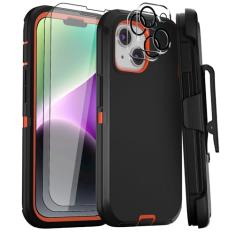 GYJ Capa para iPhone 15 Plus e iPhone 14 Plus, coldre com clipe de cinto de 6,7 polegadas com 2 protetores de tela + 2 protetores de lente de câmera, capa de telefone de grau militar resistente (preto
