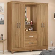 Guarda Roupa Solteiro 4 Portas Com Espelho e 2 Gavetas Loanda