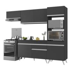 Armário de Cozinha Compacta 252cm Veneza Multimóveis V3690, Preto/Bran