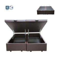 Cama Box Casal com Bau Pistão a gás Sintético marrom Bipartido - 138x1