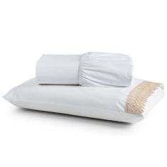 Jogo Cama Lençol Haia Solteiro Percal 200 Fios 100% Algodão Guipir Bordado Inglês 2 Peças - Branco