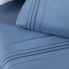 Jogo De Lençol King Yara Bordado 4 Peças Azul