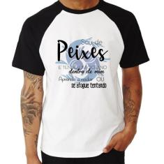 Camiseta Raglan Sou de Peixes - Foca na Moda, Branco, Preto, G