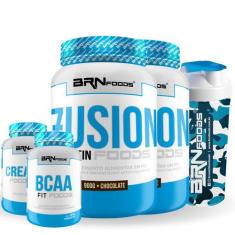 Kit 2x Fusion Protein 900g + BCAA 100g + Creatina 100g + Coqueteleira 