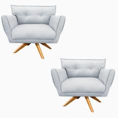 Kit 02 Poltronas Giratória Anitta Suede Base Madeira