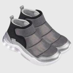 Tênis de Led Infantil Menina SPK 35 Pampili Calce Fácil Prata-Feminino