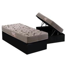 Cama Box Baú Solteiro: Colchão Espuma Herval AG65 Fort Black Firme Pillow Top + Base CRC Courano Black(88x188)