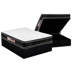 Cama Box Baú Casal: Colchão Espuma Castor D33 Black e White Double Face + Base CRC Suede Black(138x188)