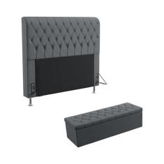 Kit Cabeceira Estofada Decorativa Bellatrix 195 Para Cama King e Calça
