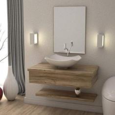 Conjunto Bancada para Banheiro com Cuba Abaulada L42 e Prateleira Metr