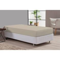 Lençol De Cama Solteiro Bege Percal 180 Fios Algodão