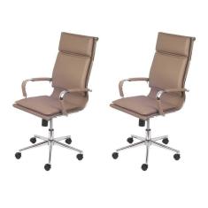 Kit 2 Cadeiras para Escritorio Presidente Design Italiano Estofada em Sintético 3304 Caramelo