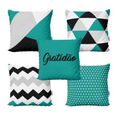 Capas De Almofadas Verde E Preto Decorativas Gratidão Sofá