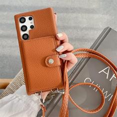 Estojo tipo carteira tiracolo de couro para Samsung S23 Ultra S22 Plus S21 S20 S10 S9 S8 Note 20 10 Pro 9 Capa de cartão, marrom, para S23 Plus