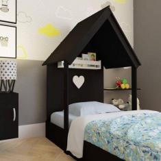 Cama Infantil 1 Prateleira Casinha Helena Bramov Móveis Preto