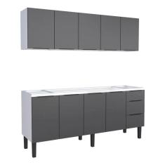 Conjunto Cozinha Jupter 100% Aço  1.80 Mt -Gabinete + Armario Aereo - Cozimax