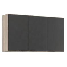 Armário Aéreo para Cozinha Firenze 3 Portas Avena Grafito - Demóbile -