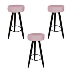 Kit 03 Banqueta Alta Flora Pés Palito em Madeira Preto  Bar Bistrô Coz