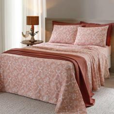 Jogo de Cama Casal 4 peças Lençol com Elástico 100 Algodão Percal 130 