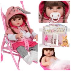 Boneca Reborn Com Carrinho Enxoval Coelhinha 19 Acessórios - Cegonha R