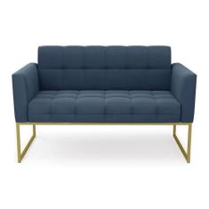 Sofá Namoradeira Elisa Suede Azul Marinho Base Metálica Industrial Dou