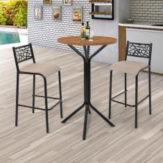 Conjunto Bistrô Dani 2 Banquetas e Mesa Tampo BP Redondo - Ciplafe