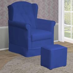Poltrona Amamentação Balanço Manu com Puff Suede Azul Marinho