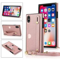 Estojo de couro com alça de pulso transversal para iPhone XR X XS Max 14 1312 11 Pro Max com capa de carteira para iPhone 6 7 8 Plus Phone, ouro rosa, para iPhone XR