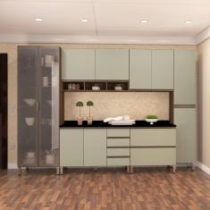 Armário De Cozinha C/6 Peças Dourado C/Verde Jade E Preto