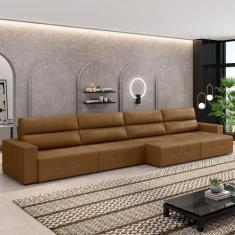 Sofá Retrátil 6 Lugares 444cm 4 Módulos Nero Couro Caramelo G52 - Gran