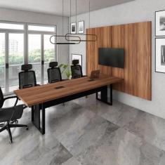 Mesa Escritório 2,70m 2 CX de Tomada e Painel de TV Duplo F5 - F5 Offi