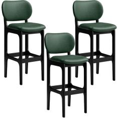 Kit 3 Banquetas Alta Betta Preto Facto Verde Musgo