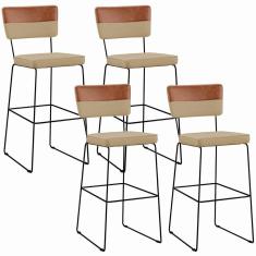 Kit 04 Banquetas Altas Allana L02 Faixa Camel Bege Escuro