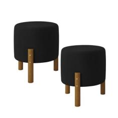 Kit 2 Puffs Decorativo Redondo Banqueta Sala Quarto Escritório Pés Mad