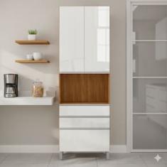 Paneleiro Bartira Amazonita 2 Portas 3 Gavetas 2 Prateleiras Internas 1 Nicho Aço - 71cm de Largura