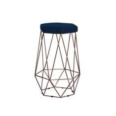 Banqueta Rubel Base Bronze Veludo Azul Gran Belo