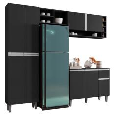 Cozinha Modulada Completa Vanessa 5 Peças 230cm Preto Fosco - Abmaza