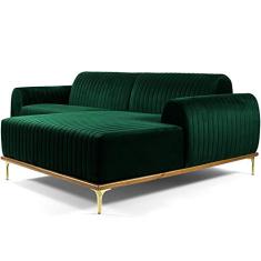 Sofá 5 Lugares com Chaise Direito Para Sala Molino 300 cm D02 Veludo Verde Musgo C-303 - Lyam Decor