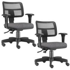 Kit 02 Cadeiras Giratória Zip L02 Executiva Ergonômica Escritório Linho Cinza Escuro - Lyam Decor