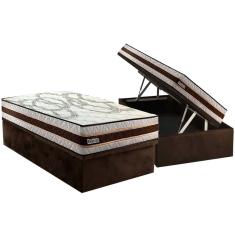 Conjunto Box Baú Solteiro: Colchão Espuma Paropas Resiste Double Face ag D45 + Base crc Suede Brown (88x188)